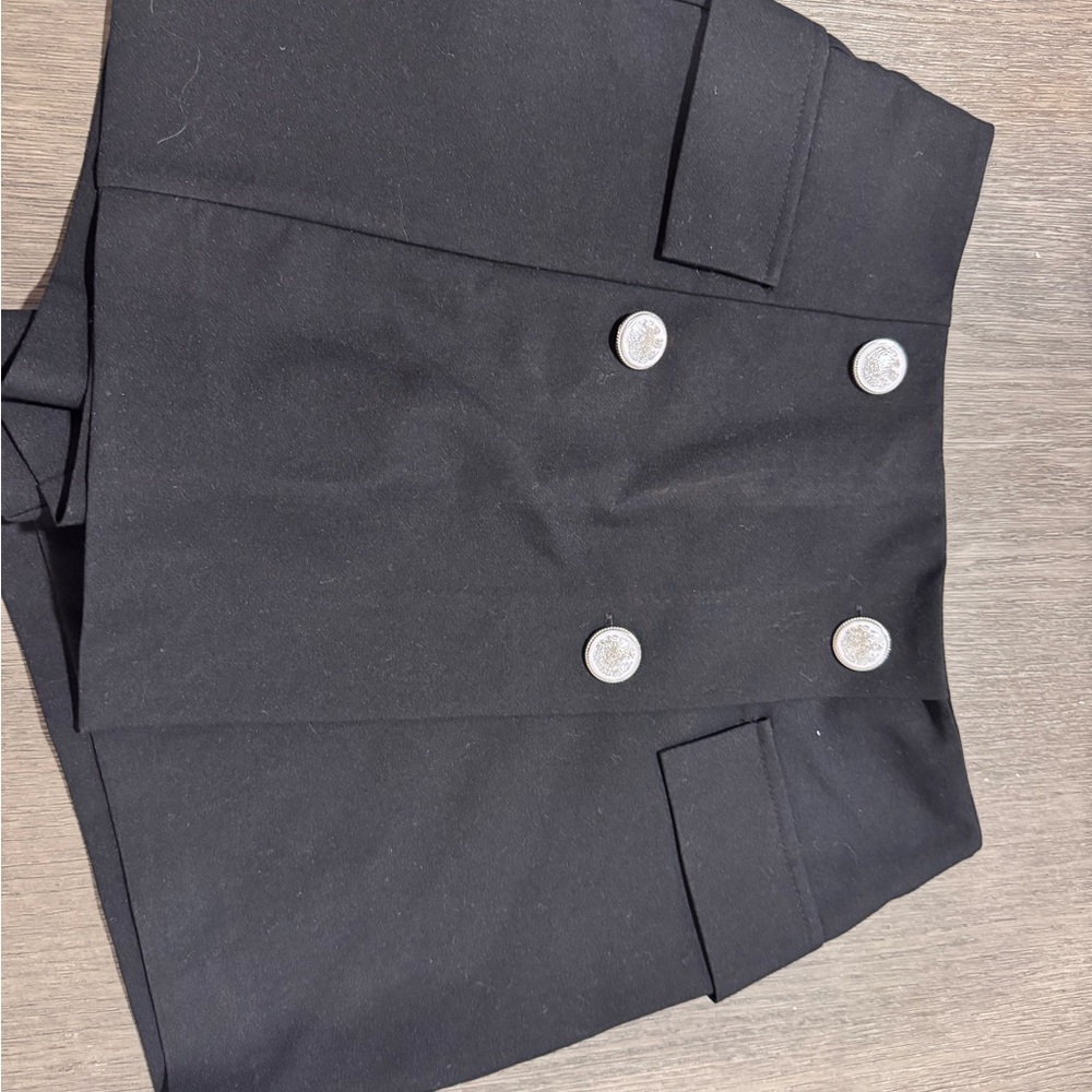 Black Double-Breasted Shorts with Silver Buttons